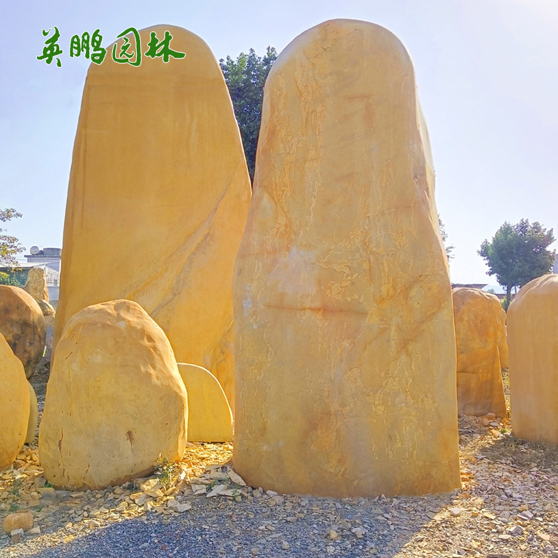 学校招牌黄腊石 大型黄蜡石 可刻字的平面景观石