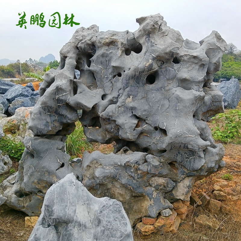 英鹏石场大型黑太湖石 自然造型风景石摆放假山石